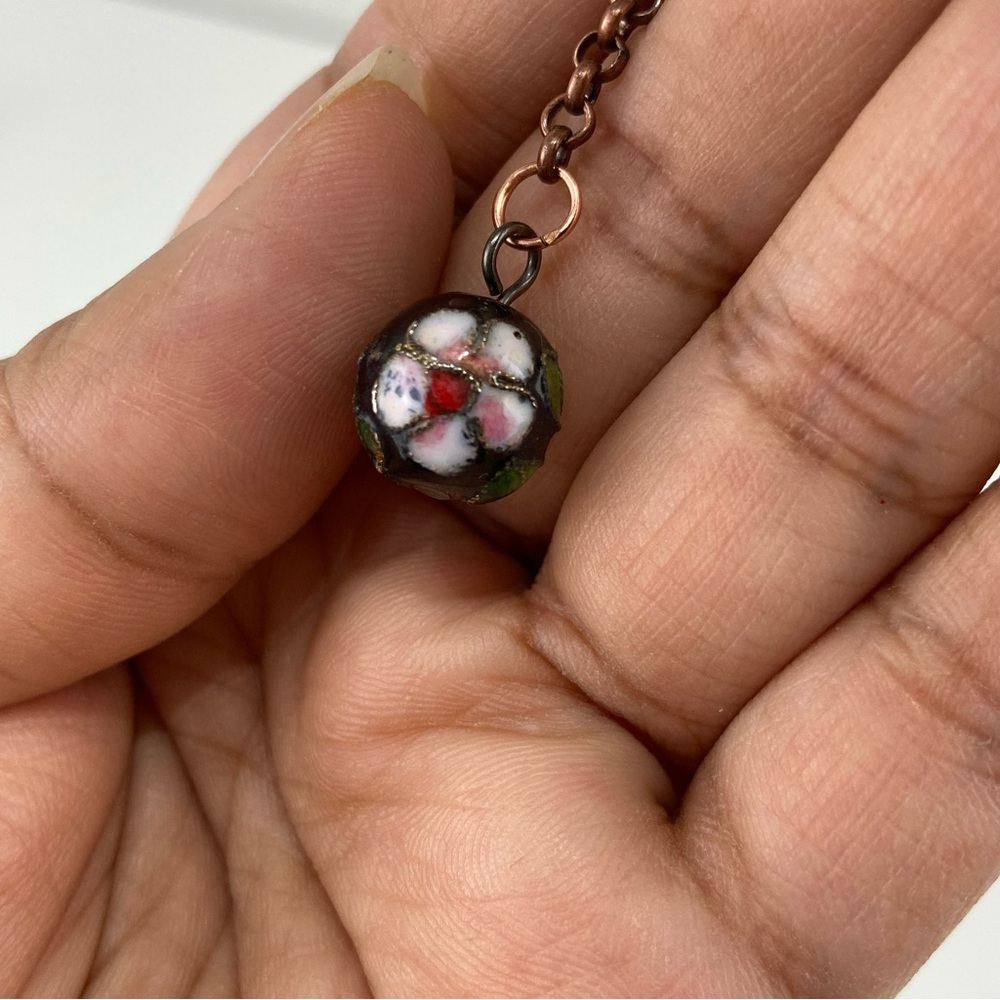 VTG Cloisonne Floral Bead Copper Chain  Jewelry Retro Earrings - Picture 10 of 13